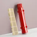 Sushi making kit with red plastic bazooka tube and bamboo rolling mat for homemade DIY rolls. - Striped Tube + Bamboo Curtain / Set / Red