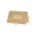 Minimalist wooden digital LED alarm clock with USB power and compact triangular shape. - Small Triangle / Bamboo Green