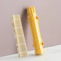 Yellow sushi bazooka mold and bamboo rolling mat set for easy kitchen DIY rice making tools. - Striped Tube + Bamboo Curtain / Set / Yellow