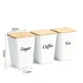 Ceramic storage jar set with wooden lid, kitchen canister for tea coffee sugar - T-Shaped White 3-Piece Set
