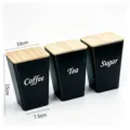 Set of 3 Black Coffee Tea Sugar Storage Canisters with Bamboo Lids Metal Kitchen Jars - T-Shaped Black 3-Piece Set