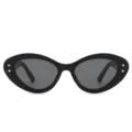 Trendy black cat-eye sunglasses for women, featuring chic gold star studs and dark lenses. - Black Frame Black Grey Lens