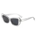 Modische transparente graue doppelschichtige Schmetterlingssonnenbrille, stylischer UV-Schutz. - Transparenter Grauer Rahmen Graue Linse