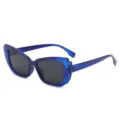Blaue doppelschichtige Schmetterling Sonnenbrille Damen stilvolle Oversize Fassung. - Transparent Blauer Rahmen Schwarz Graue Gläser