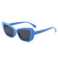 Blaue klobige Cat-Eye-Sonnenbrille, stylische Doppelrahmen-Modesonierung für Damen. - Blauer Rahmen Graue Gläser