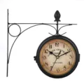 Vintage double sided wall clock iron art retro station clock for home living room decor - 5 Inch / Black