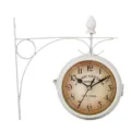 Vintage double sided wall clock, rustic iron station clock with white bracket for home decor. - 5 Inch / White