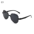 Black petal rimless sunglasses trendy fashion one-piece sun glasses color C1 - Black and Gray