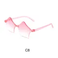 Kinder Fünfeck Sonnenbrille Rahmenlos Rosa Farbverlauf C8 Candy Stil Brille - Doppelrosa