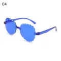 Blue rimless jelly transparent petal sunglasses, trendy candy color ocean lens eyewear for women. - Light Blue