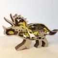Wooden 3D layered dinosaur ornament creative hollow animal sculpture desktop decor home gift - Wooden Triceratops