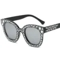 Schwarze quadratische Strass-Stern-Sonnenbrille, stylische UV-Schutz-Brille für Damen. - Schwarzer Rahmen Silberne Spiegellinse