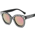 Mode Quadratische Strass Stern Sonnenbrille Schwarzer Rahmen Bunte Rosa Spiegel Brille - Schwarzer Rahmen Barbie Rosa Gläser