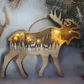 Wooden Moose Hanging Ornament Christmas Tree Decor with LED Lights Fairy Light Forest Silhouette - Wooden Hanging Deer