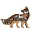 Wooden multi-layered fox figurine with 3D forest mountain landscape decor for home. - Wooden Fox