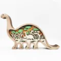 Wooden dinosaur night light multi-layer carved animal ornament for home desktop decor. - Wooden Dinosaur