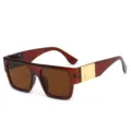 Modische flache quadratische Sonnenbrille für Damen und Herren, brauner Rahmen. - Dunkeltee Rahmen Tee-Linse Stil (5406)