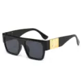 Schwarze eckige Sonnenbrille für Damen und Herren, stylische Shades mit goldigen Details. - Schwarzer Rahmen Schwarze Graue Linse Stil (5406)