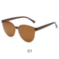 Einteilige rahmenlose wellenförmige Sonnenbrille bonbonfarbene transparente Ozeanlinse - Brauner Farbverlauf Stil (C1)