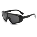 Trendy oversized one-piece shield sunglasses for women fashion black futuristic eyewear - Black Frame Black Grey Lens