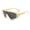 Trendy large frame shield sunglasses for women retro fashion windproof eyewear chic - Off-White Frame Grey Lens