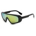 Occhiali da sole maschera oversize alla moda da donna con lenti colorate e montatura nera. - Montatura Nera Lenti Sfumate Giallo Verde