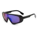 Lunettes de soleil tendance à grand cadre avec verres miroirs colorés pour femmes stylées. - Monture Noire Verres Bleu Vert