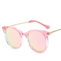 Roze verloop ronde zonnebril met metalen pootjes en gespiegelde lenzen voor damesmode stijl - Transparant roze montuur Barbie roze