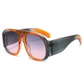 Oversized gradient color block sunglasses for women, trendy chic street style shades. - Grey Orange Frame Grey Pink Lens