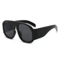 Chic oversized thick frame sunglasses for women, trendy black fashion eyewear for daily wear. - Glossy Black Frame Grey Lens