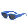 Blaue Retro klobige ovale Katzenauge Sonnenbrille für Damen und Herren, UV400 Schutz. - Blauer Rahmen Graue Linsen