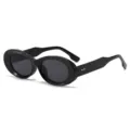 Modische schwarze dicke ovale Sonnenbrille für Damen, trendiger Vintage Designer Stil. - Glänzend Schwarzer Rahmen Graue Gläser