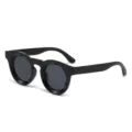 Black vintage round sunglasses for women, retro UV protection eyewear for summer beach. - Black Frame Grey Lens