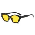 Retro polygon schwarze Sonnenbrille mit gelben Gläsern und Nieten für mode Damen Herren - Glänzender schwarzer Rahmen Gelbe Linse