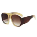 Grosse Farbblock Sonnenbrille fuer Damen, modische Oversize Brille mit stylischem Verlauf. - Gelb-Teefarbener Rahmen Tee-Verlaufslinsen