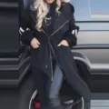 Women casual long hooded windbreaker jacket with knit sleeves and drawstring waist. - S / Black