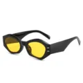 Modische unregelmäßige Sonnenbrille, trendiger geometrischer schwarzer Rahmen mit gelben Linsen. - Schwarzer Rahmen Gelbe Gläser