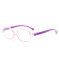 Kinder Blaulichtfilter Brille mit transparentem rosa Gestell und lila Bugeln, Hauptansicht. - Transparentes Violett