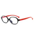 Kinder Blaulichtfilter Brille mit schwarzem ovalem Gestell und roten Bügeln für Schüler. - Schwarzer Rahmen Roter Bügel