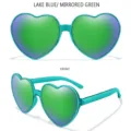 Modische herzförmige Sonnenbrille mit blauer Fassung und verspiegelten grünen Gläsern für Styles. - Seeblauer Rahmen Grün Verspiegelt
