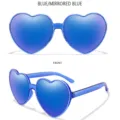 Blaue herzförmige Sonnenbrille verspiegelte Gläser Party Brille Sommer Mode Stile - Blauer Rahmen Blaue Spiegellinsen