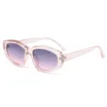 Rosa transparente Katzenauge Sonnenbrille mit violetten Farbverlaufsgläsern für UV-Schutz. - Hellrosa Rahmen Grauer Verlauf Gläser