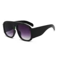 Modische Oversize dicke Sonnenbrille mit lila Farbverlauf Gläsern für Damen Streetwear. - Glänzender schwarzer Rahmen Graue Verlaufsgläser