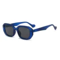 Retro blauw montuur rechthoekige zonnebril, stijlvolle trendy outdoor zonnebril. - Mat Blauw Frame Grijze Glazen