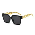 Gafas de sol cuadradas de moda con cadena dorada, protección UV elegante y chic. - Montura Negro Brillante Lentes Grises