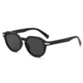 Vintage round frame sunglasses for men and women, trendy street style black UV400 sun protection. - Bright Black Frame Grey Lens
