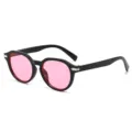 Trendy retro round frame sunglasses with pink lenses and sleek black design for daily wear. - Bright Black Frame Pink Lens