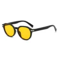 Retro round frame sunglasses with vibrant yellow lenses for trendy street style, UV protection. - Bright Black Frame Yellow Lens