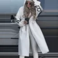 Fashion Long Hooded Trench Coat Spliced Sweater Jacket Casual Loose Women Outerwear - White