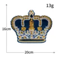 Gran parche bordado de lentejuelas con corona insignia de tela para ropa DIY 20x16cm - Azul